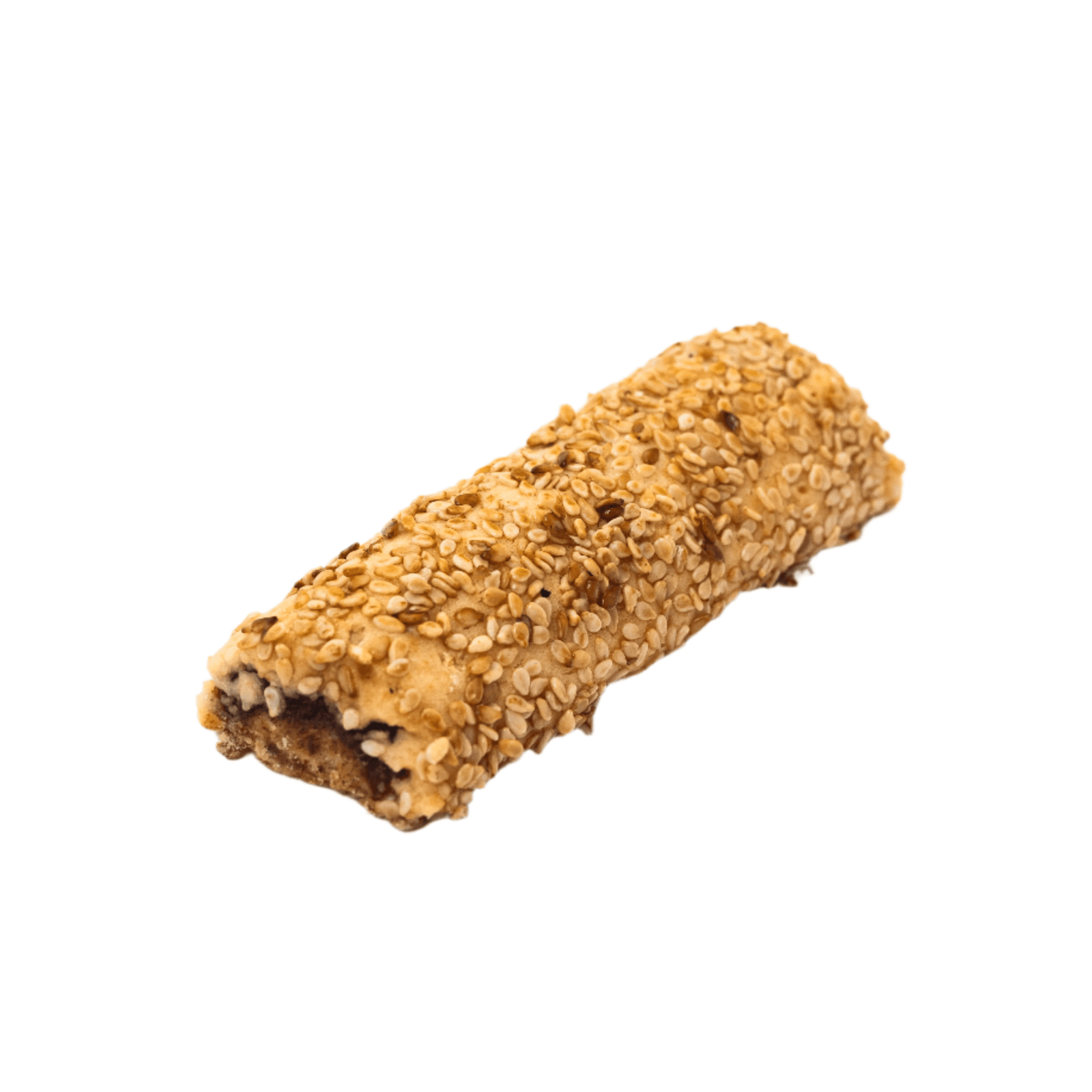 Sesame cookie with dates — crunchy toasted sesame-coated cookie with sweet date filling, traditional Middle Eastern bakery treat